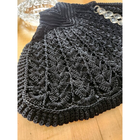 1930s 1940s Vintage Crochet Handbag: Lucite Handle Purse, Art Deco, Fan Shaped - Picture 2 of 11